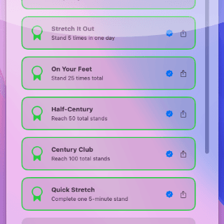 List of unlocked achievements such as On Your Feet, Half-Century and Century Club